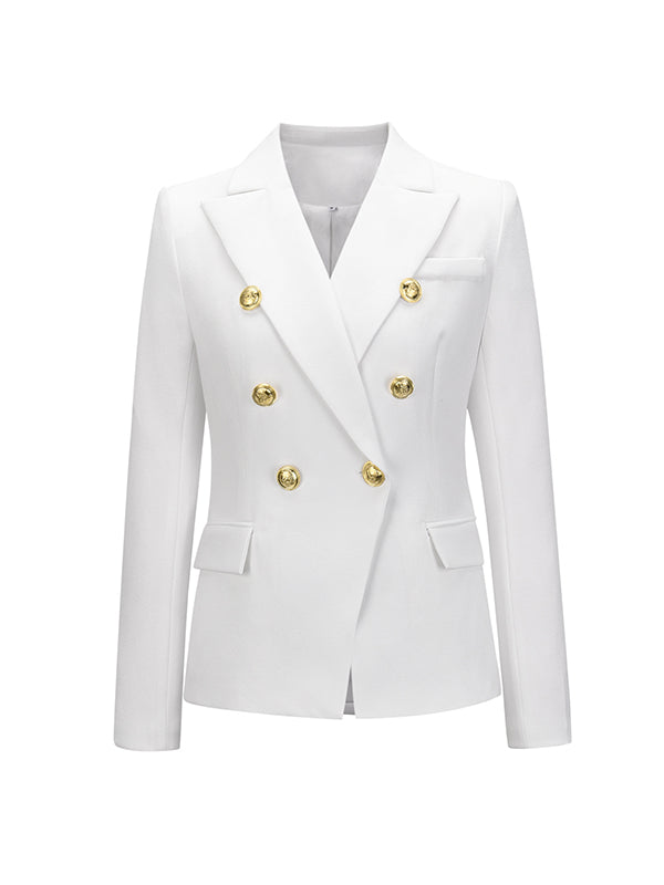 Long Sleeves Buttoned Notched Collar Blazer Outerwear
