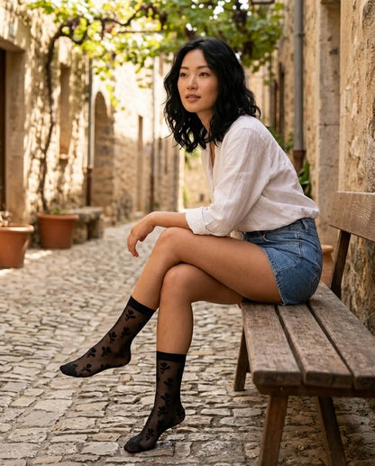 Floral Sheer Socks in Black