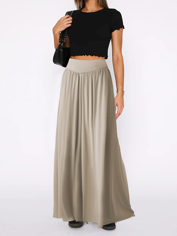 High Waisted Loose Pleated Pockets Solid Color Split-Joint Pants Trousers