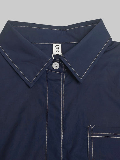 Long Sleeves Loose Buttoned Pockets Solid Color Lapel Midi Dresses