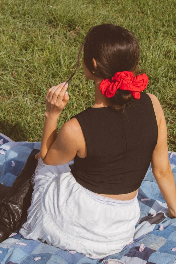 Red Eyelet Jumbo Scrunchie