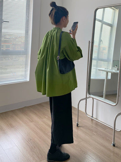 Urban Loose Puffärmel Agaric Laces Falbala Einfarbige Blusen 