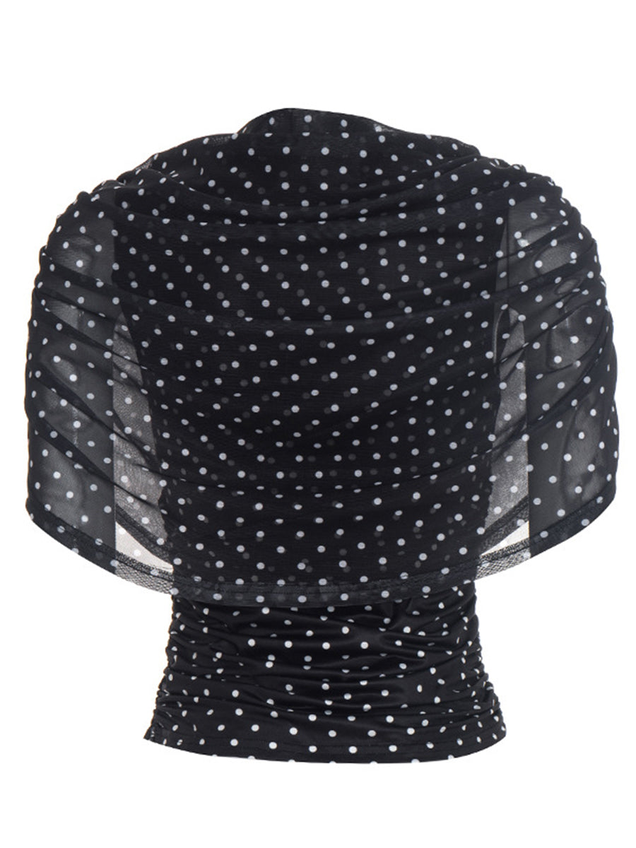 See-Through Ruched Polka-Dot Contrast Color Sleeveless Skinny Heaps Collar Blouses&shirts Tops
