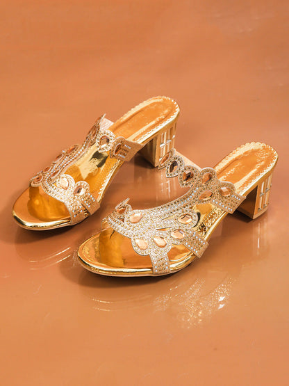 Square Open Toe Rhinestone Pumps