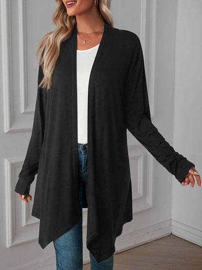 Vêtements d'extérieur amples à manches longues et col affirmé de couleur unie 