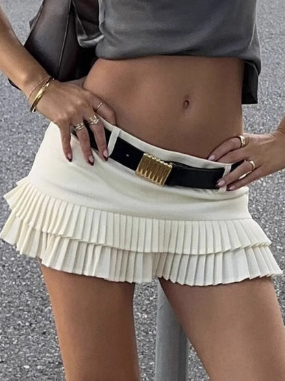 Loose No Belt Pleated Solid Color Skirts Bottoms