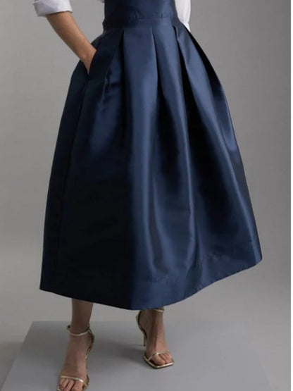 A-Line High Waisted Pleated Solid Color Zipper Skirts Bottoms