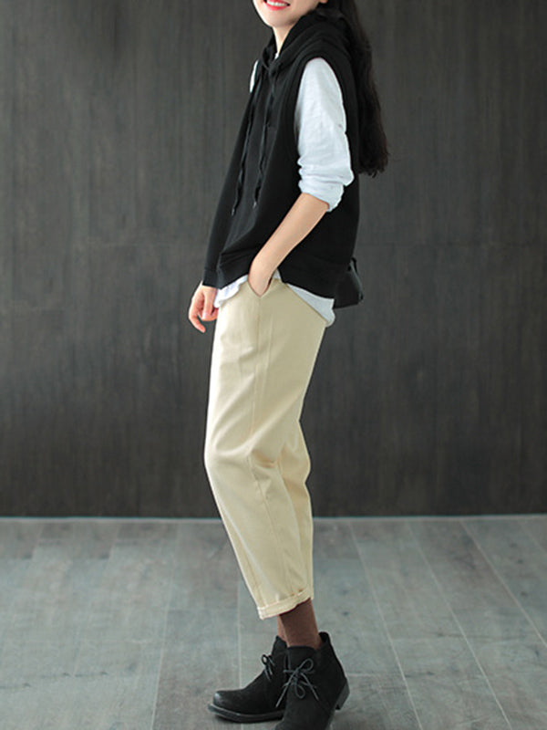 Artistic Retro Solid Hooded Vest