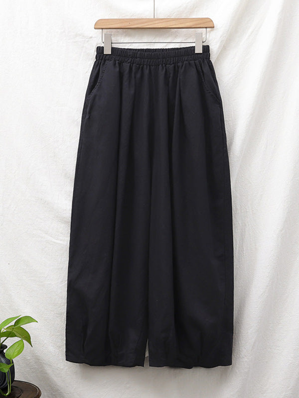 Einfache, lockere, einfarbige Knickerbocker aus Leinen mit weitem Bein und Kordelzug 