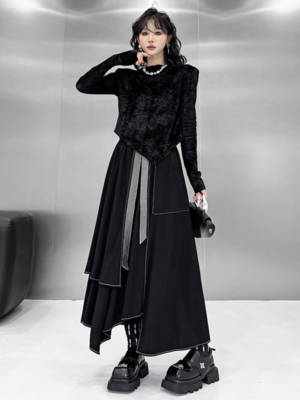 A-Line Irregularity Contrast Color Split-Joint Skirts Bottoms