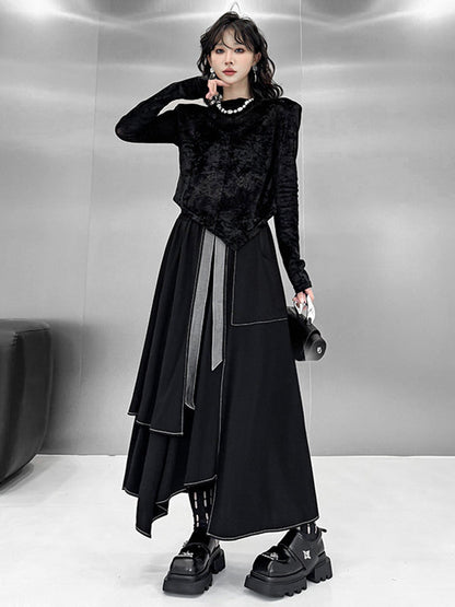 A-Line Irregularity Contrast Color Split-Joint Skirts Bottoms