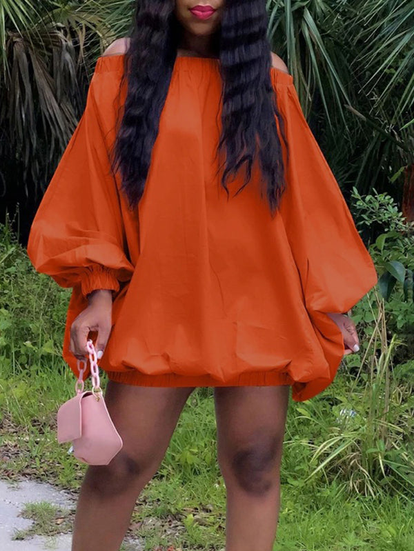 Mini-robes amples à manches longues et épaules dénudées, couleur unie et élastique 