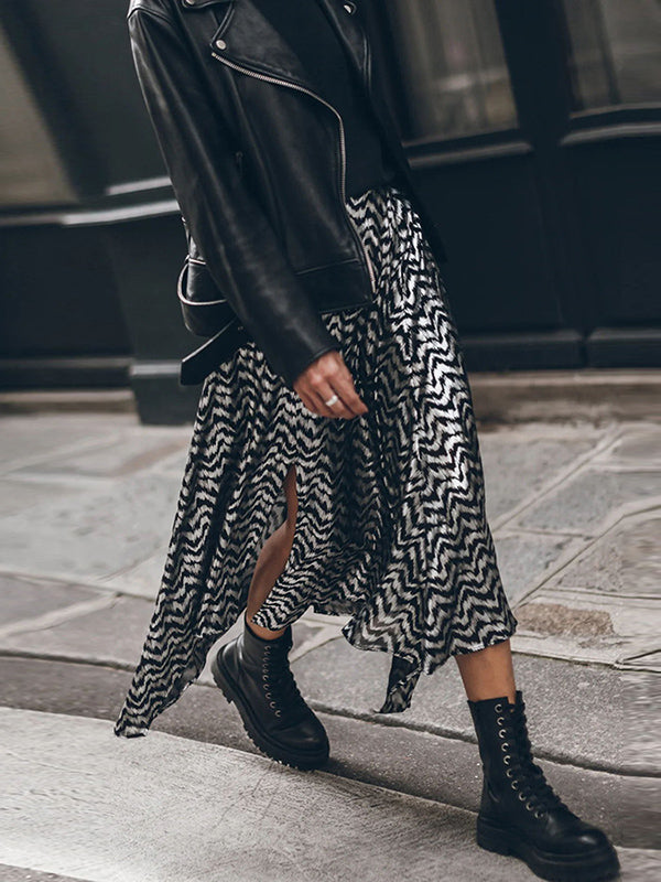 Loose Bronzing Contrast Color Split-Side Skirts Bottoms