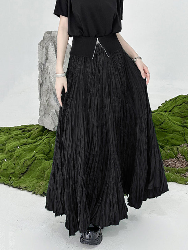 Jupes trapèze plissées taille haute à coupe irrégulière de couleur unie 