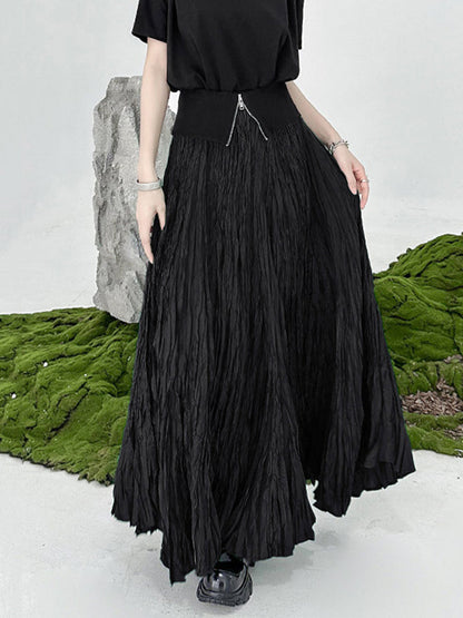 Jupes trapèze plissées taille haute à coupe irrégulière de couleur unie 