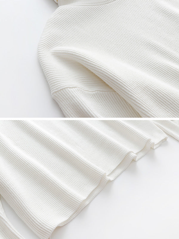 Casual Loose Solid Color High-Neck Long Sleeves Knitwear