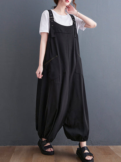 Loose Oversize Solid Color Zipper Jumpsuits Bottoms