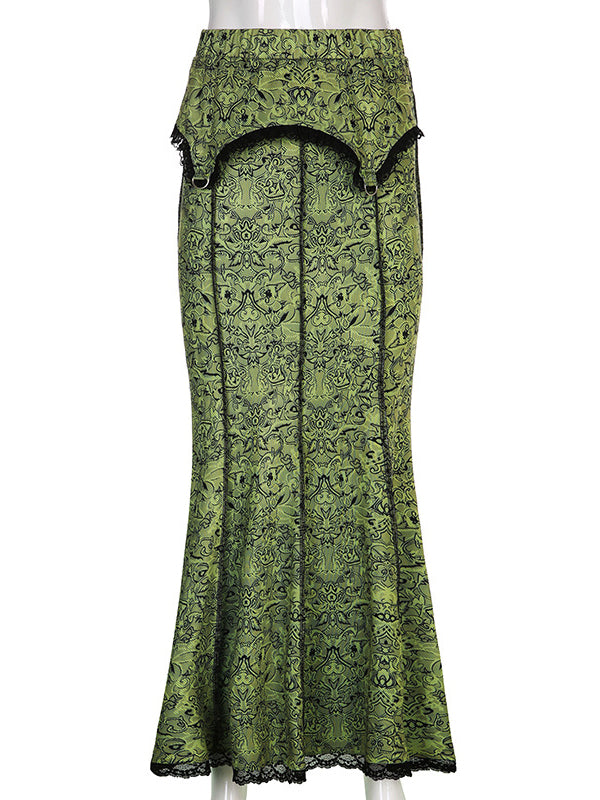 High Waisted Mermaid Elasticity Floral Printed Split-Joint Skirts