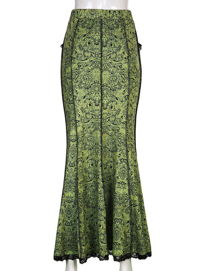 High Waisted Mermaid Elasticity Floral Printed Split-Joint Skirts
