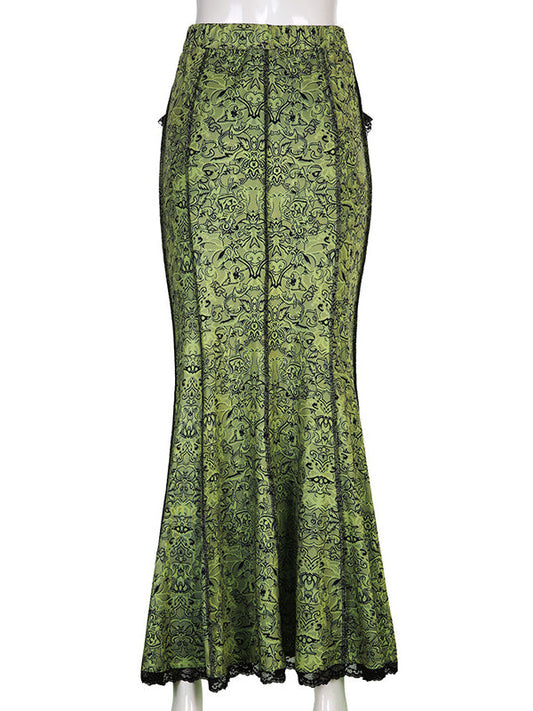 High Waisted Mermaid Elasticity Floral Printed Split-Joint Skirts