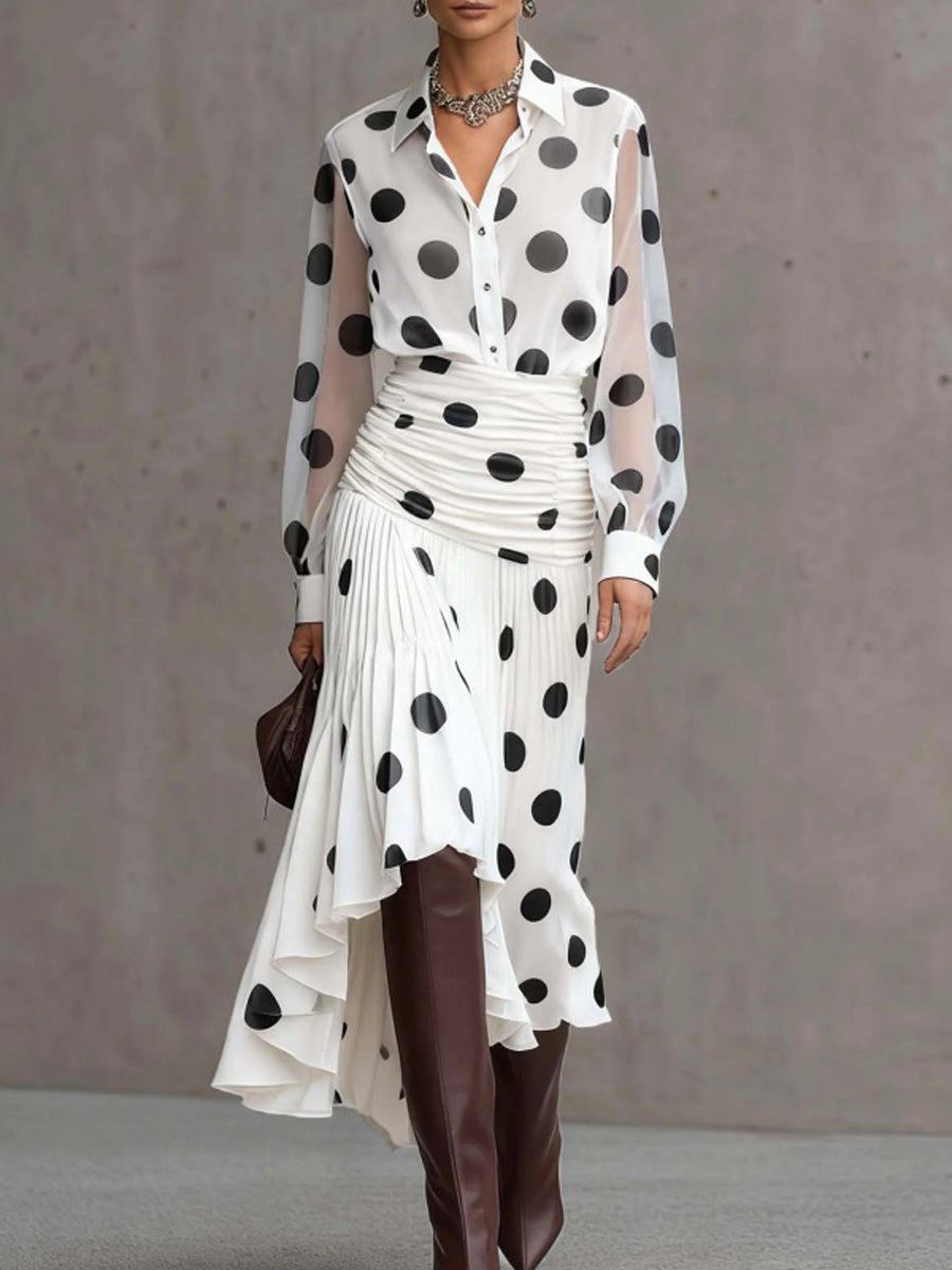 Zipper Polka-Dot Irregular clipping A-line Skirts Bottoms