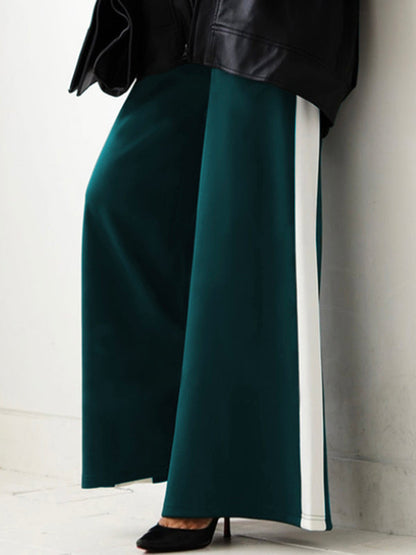 Loose Wide Leg Contrast Color Elasticity Casual Pants Bottoms Trousers