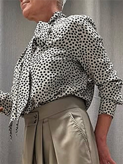Long Sleeves Loose Polka-Dot Stand Collar Blouses&Shirts Tops