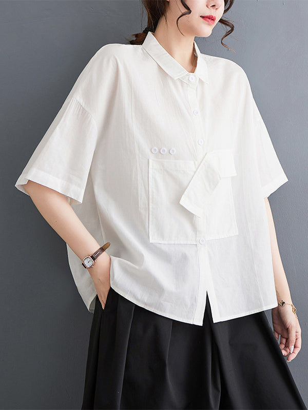 Loose Short Sleeves Solid Color Split-Joint Blouses