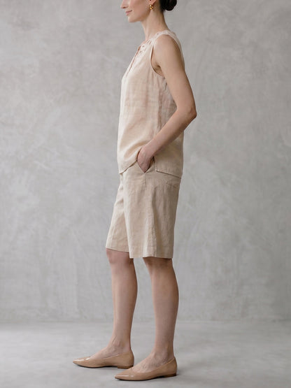 Sleeveless Hollow Solid Color V-Neck Blouses&Shirts Tops