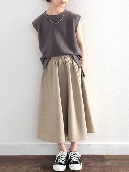 A-Line Loose Elasticity Solid Color Skirts Bottoms