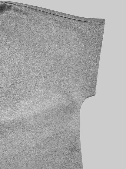 Robe longue ample à manches courtes et col montant, couleur unie 