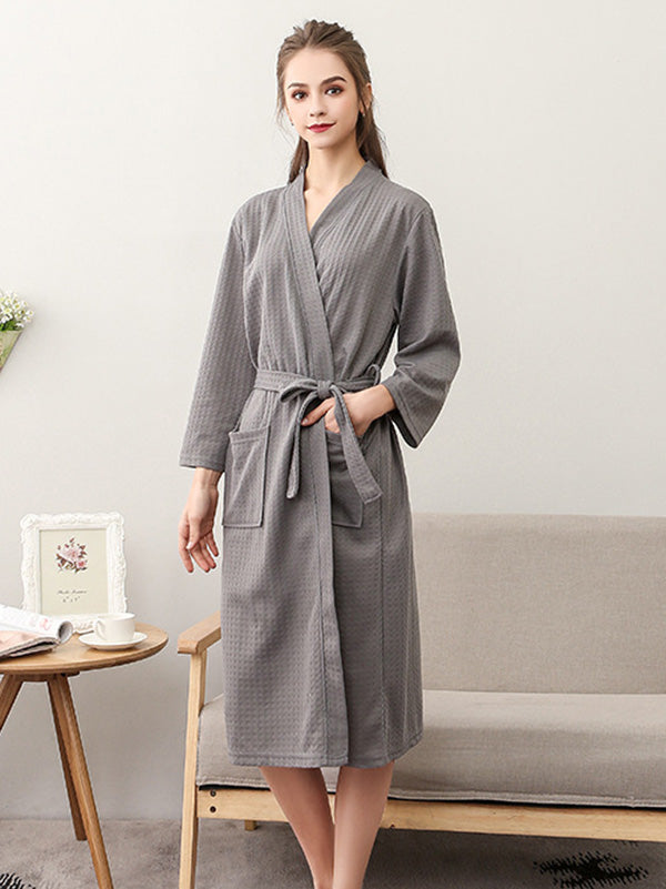 Comfortable Solid Bandage Thin Pajama Robe GRAY Women