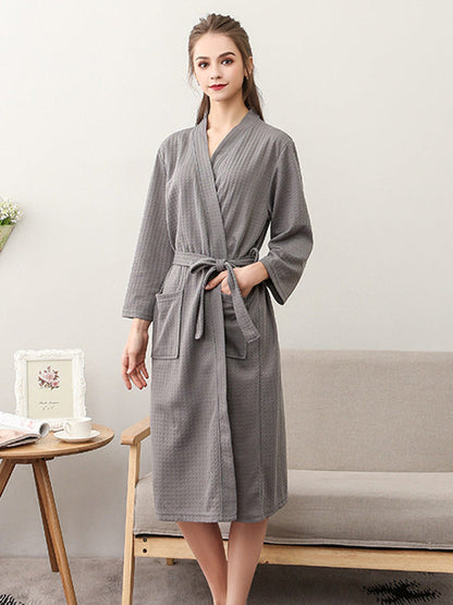 Comfortable Solid Bandage Thin Pajama Robe GRAY Women