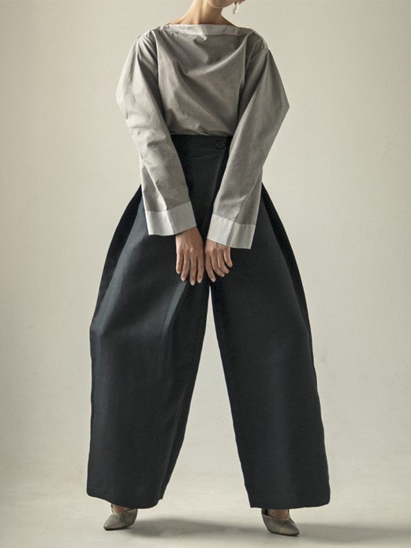 Loose Wide Leg Asymmetric Solid Color Casual Pants Bottoms Trousers