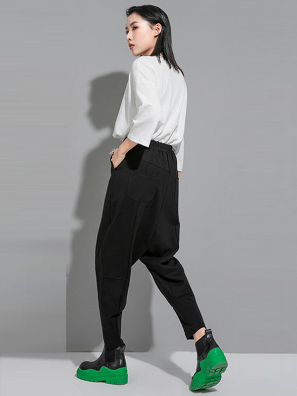 Pantalon sarouel décontracté, simple, ample, élastique, couleur unie 