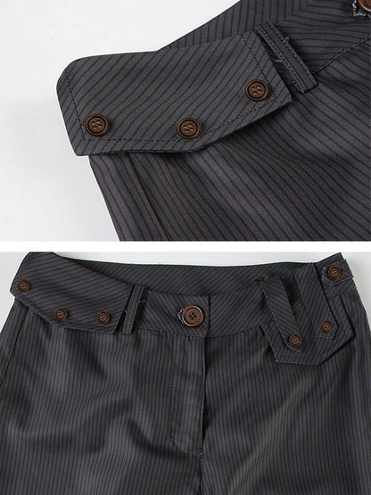 Flared Pants Loose Buttoned Striped Suit Pants Trousers