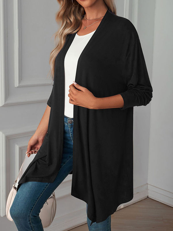 Vêtements d'extérieur amples à manches longues et col affirmé de couleur unie 