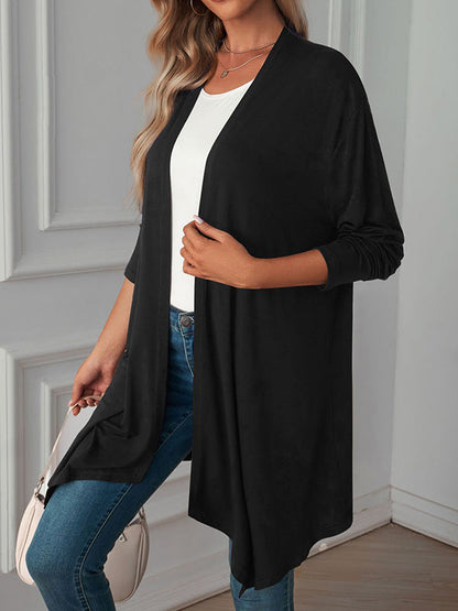 Vêtements d'extérieur amples à manches longues et col affirmé de couleur unie 