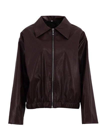 Vestes à manches longues, amples, élastiques, couleur unie, fermeture éclair, revers, vêtements d'extérieur 