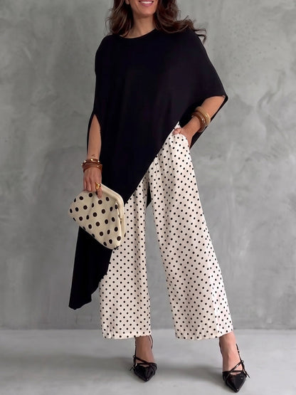 Batwing Sleeves Loose Asymmetric Solid Color Round-Neck Blouses&Shirts Tops