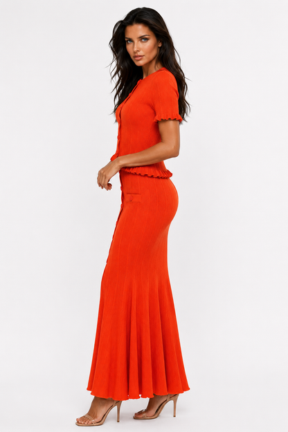 CELIA Knit Ruffle Top & Maxi Skirt