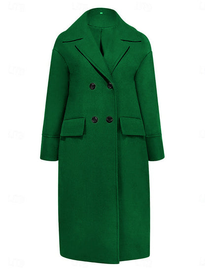 Split-Joint Solid Color Pockets Buttoned Loose Long Sleeves Stand Collar Woolen Coat