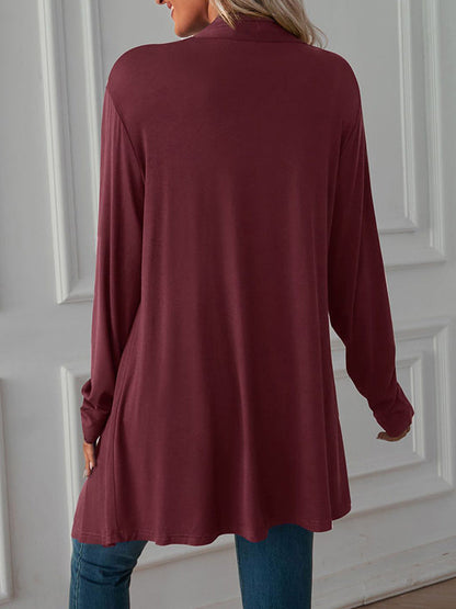 Vêtements d'extérieur amples à manches longues et col affirmé de couleur unie 