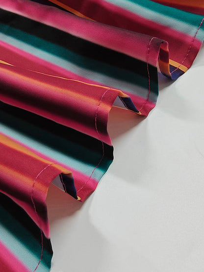 Long Sleeves Loose Split-Joint Striped Lapel Maxi Dresses Shirt Dress