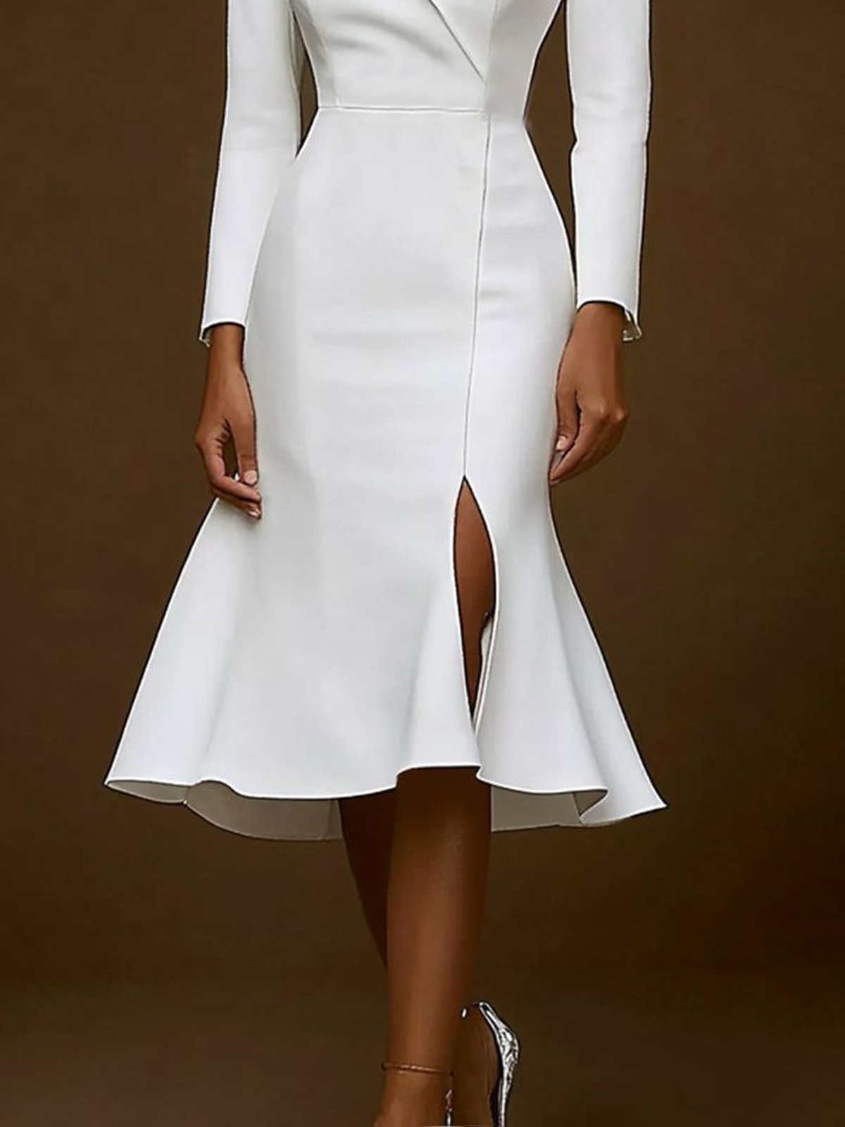 Skinny Wrap Solid Color Notched Collar Midi Dresses