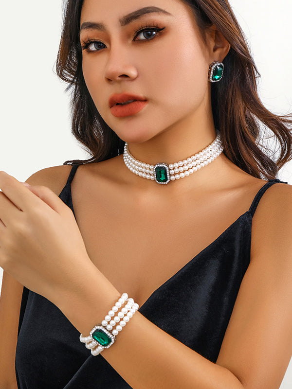 Geometric Layered Rhine Stones Bracelet Accessories + Necklaces Accessories + Earrings Accessories