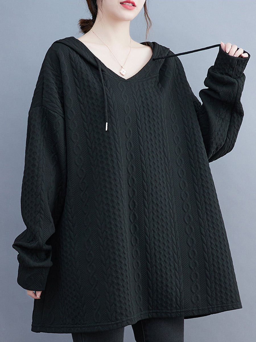 Solid Color Drawstring Loose Long Sleeves Hooded Hoodies Tops
