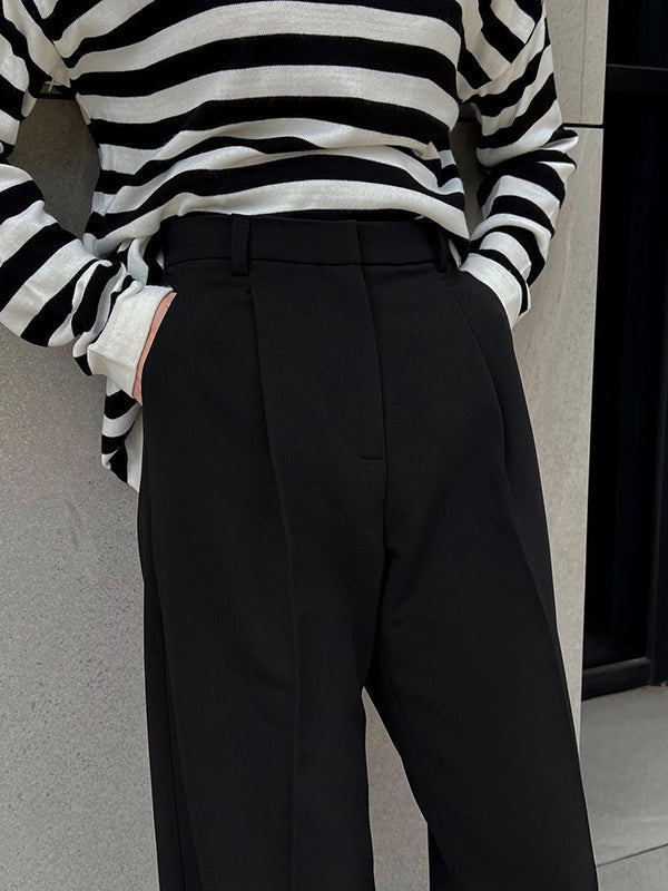 High Waisted Loose No Belt Solid Color Suit Pants Trousers