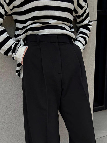 High Waisted Loose No Belt Solid Color Suit Pants Trousers