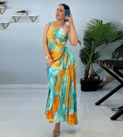 Amanda Pleated Cut-out Midi Dress